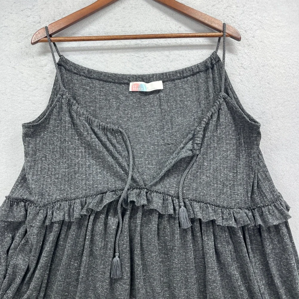 Free People Cami Top Womens Small Charcoal FP Beach Ruffle Tassel Boho Coastal